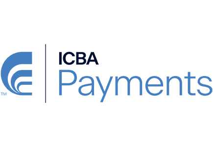 Blue ICBA Payments logo featuring a stylized C with curved lines and the text 'ICBA Payments' in dark and light blue.
