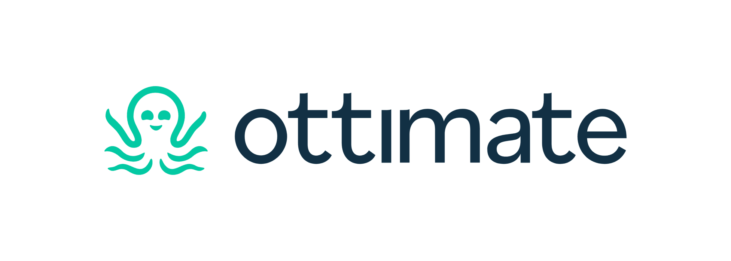 Teal cartoon octopus icon next to dark blue 'ottimate' text on a green background