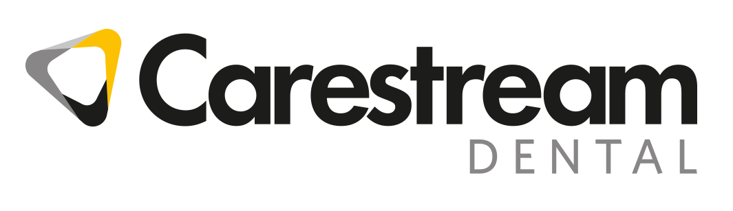 Carestream Dental logo with a stylized tooth icon in yellow, gray, black.