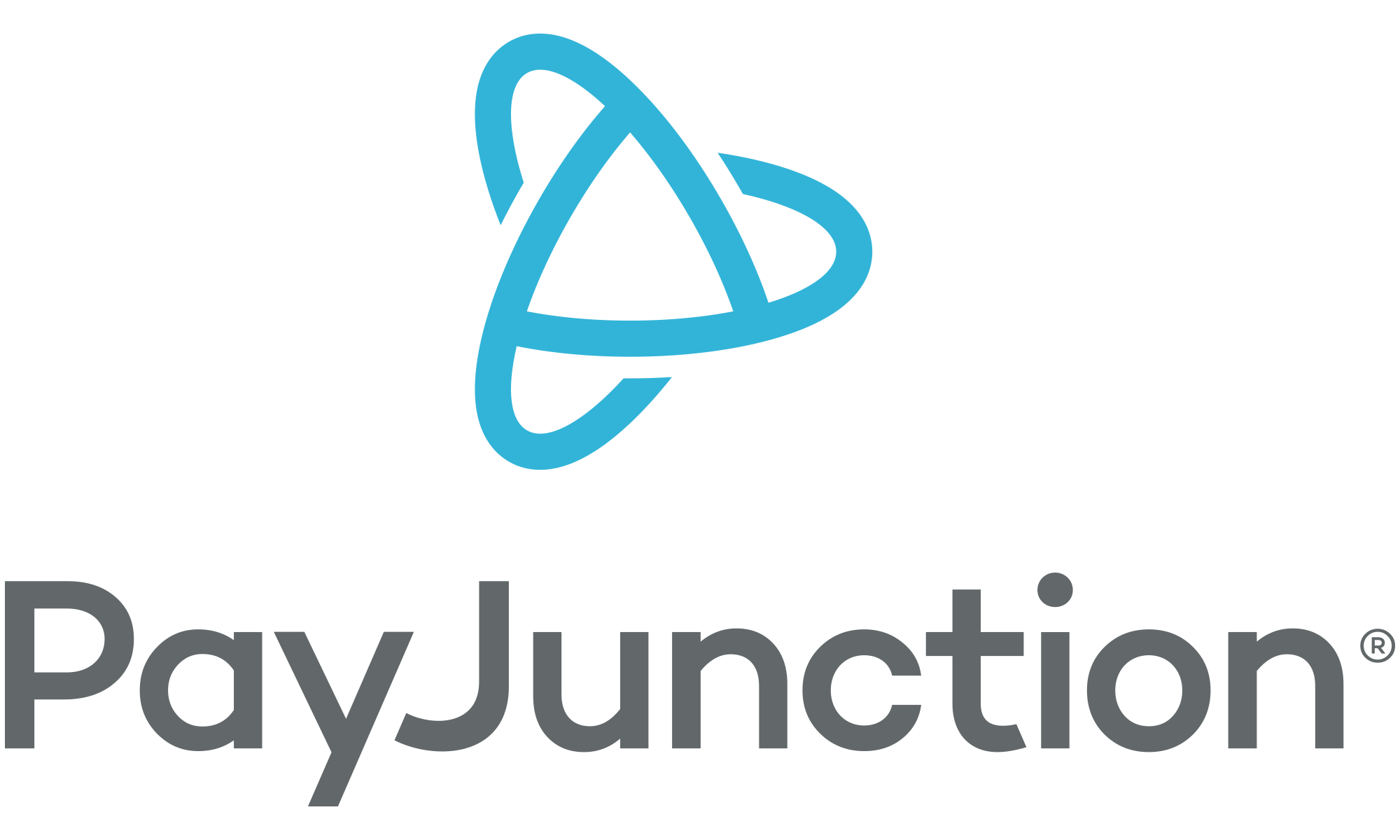 Blueinterlocking loops logo above the PayJunction name in dark gray text with a registered trademark symbol.